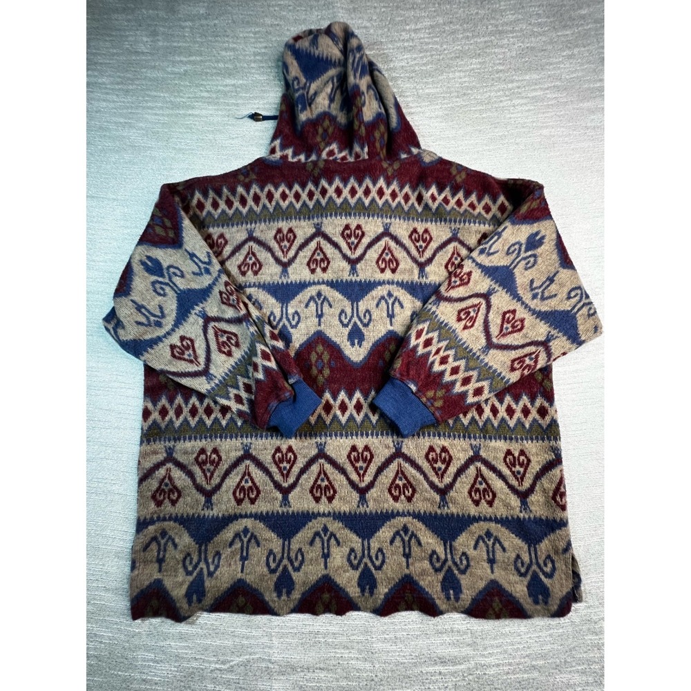Vintage Southwest Geometric Knit Sweater Vest Blue Burgundy Heart Pattern V-Neck - Picture 7 of 8